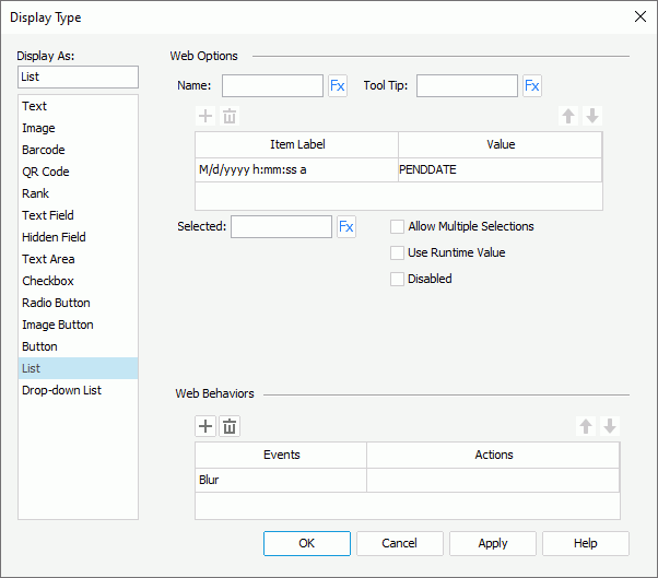 Display Type Dialog Box